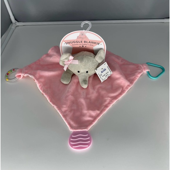 New Baby Snuggle Pink Blankie lovey Gray Elephant With Rattle sound* - Picture 3 of 12